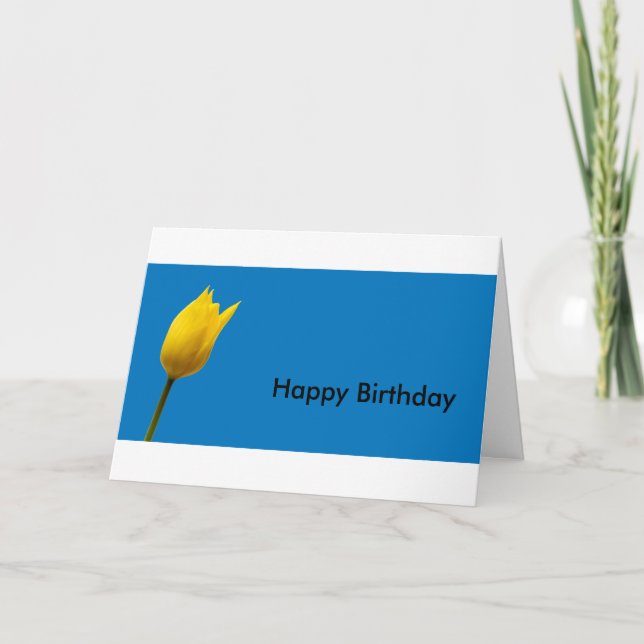 Yellow Tulip Blue Birthday Card (Customisable) (Front)