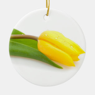 Yellow tulip ceramic ornament