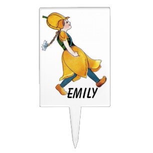 Yellow Tulip Cute Flower Child Floral Funny Girl Cake Topper