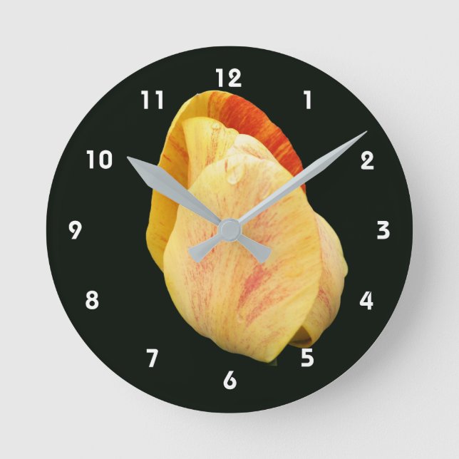 Yellow Tulip Flower Raindrop  Round Clock (Front)