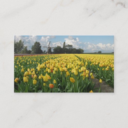 Yellow Tulip Flowers Field Windmill Landscape Business Card Templates