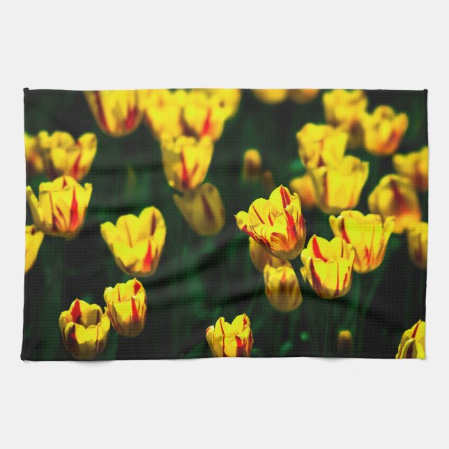 Yellow tulip flowers kitchen towel (Horizontal)