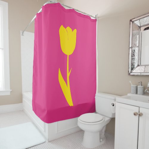 Yellow Tulip Gold Floral Flower Abstract Art Pink Shower Curtain