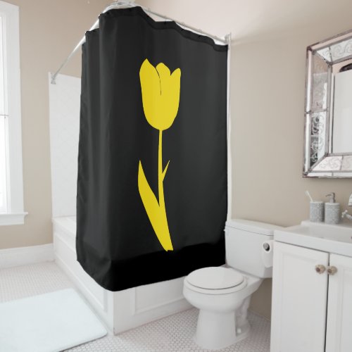 Yellow Tulip Gold Floral Flower Abstract Black Shower Curtain