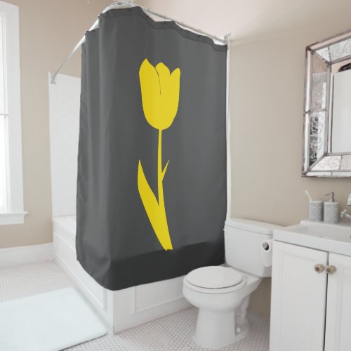 Yellow Tulip Gold Floral Flower Abstract Gray Grey Shower Curtain