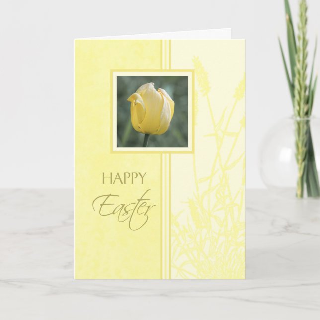 Yellow Tulip Happy Easter Card (Front)