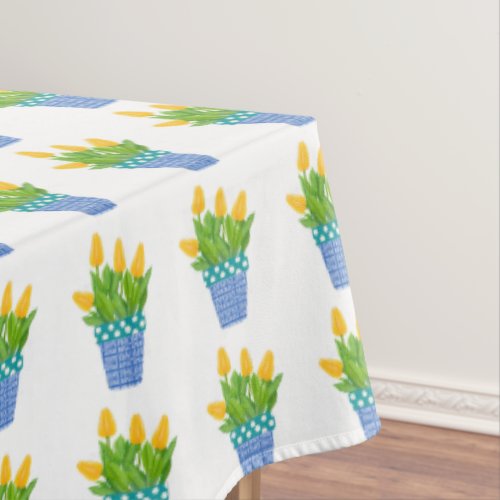 Yellow Tulip in Blue and White Pot Tablecloth