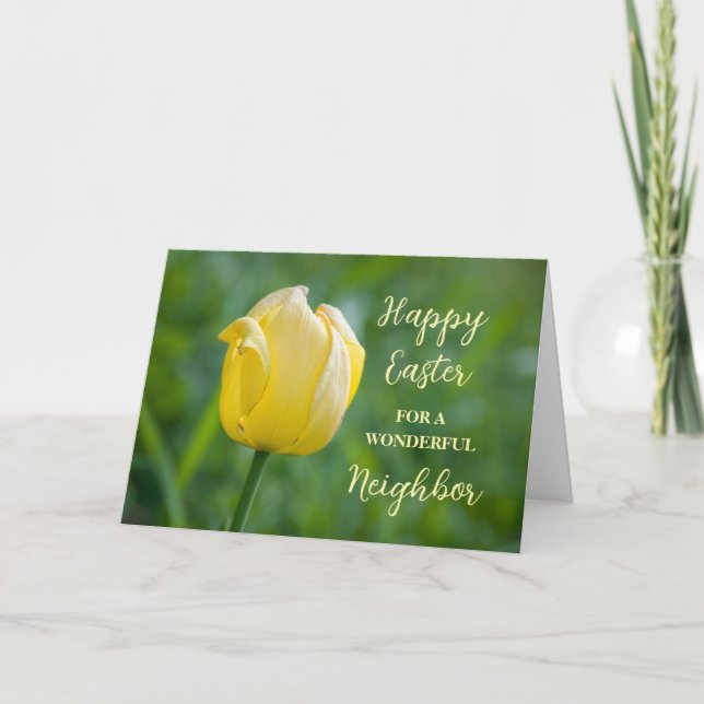 Yellow Tulip Neighbor Happy Easter Holiday Card (Front)
