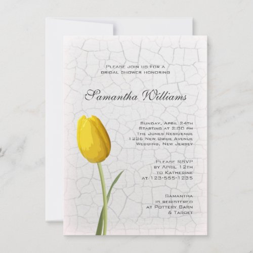 Yellow Tulip on Crackle Paint Bridal Shower Invitation