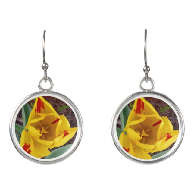 Yellow Tulip Silver Earrings (Front)
