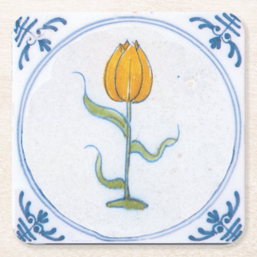 Yellow Tulip Vintage Delft Art  Paper Coaster