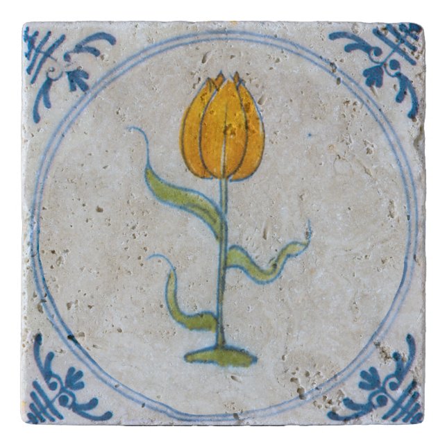 Yellow Tulip Vintage Delft Art Trivet (Front)