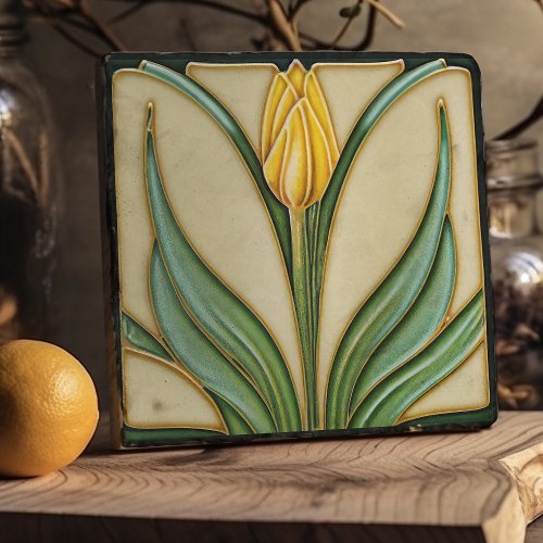 Yellow Tulip Wall Decor Art Nouveau Art Deco Trivet