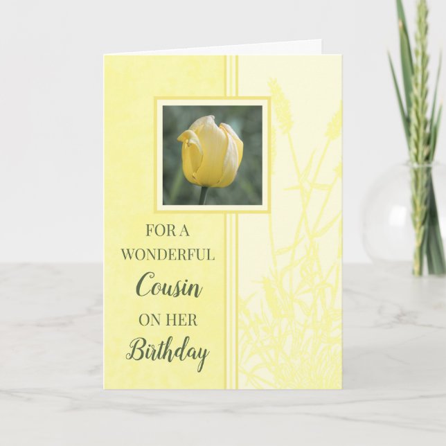 Yellow Tulips Cousin Birthday Card (Front)