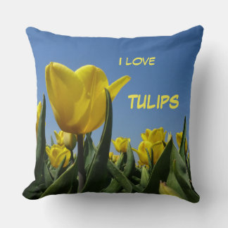 Yellow Tulips Field Cust. Text Throw Pillow