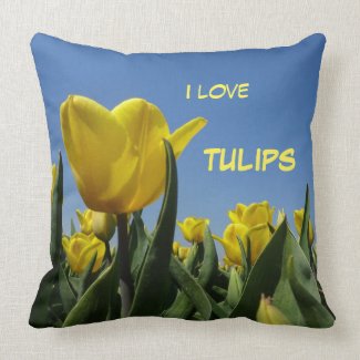 Yellow Tulips Field Cust. Text Throw Pillow