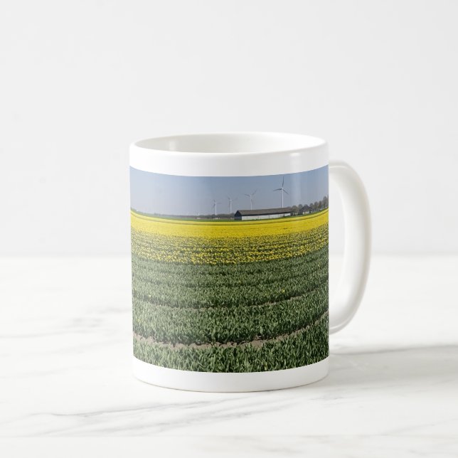 Yellow Tulips Field Panoramic Coffee Mug (Front Right)