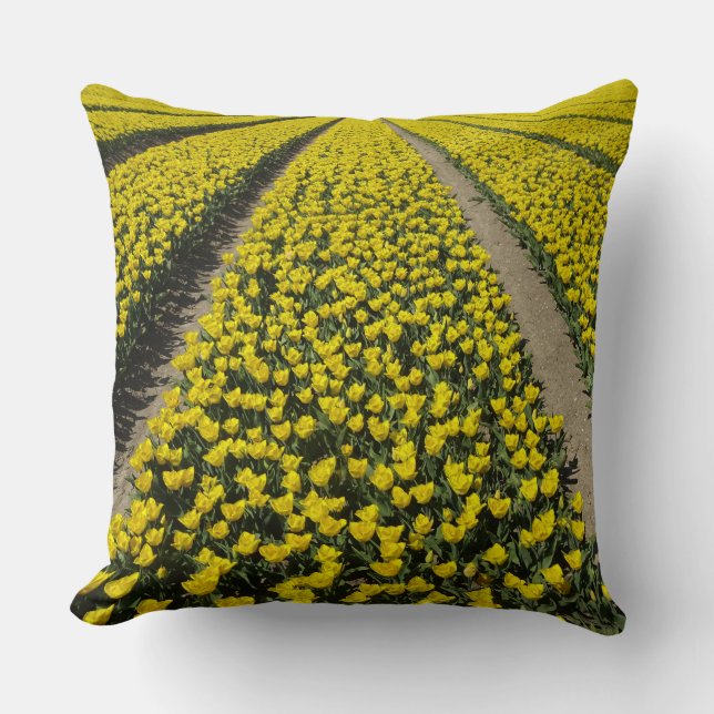 Yellow Tulips Field Rows Throw Pillow (Front)