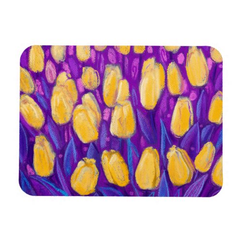 Yellow Tulips Field Spring Flowers Floral Painting Magnet