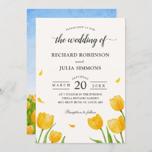 Yellow Tulips Floral Botanical Watercolor Wedding Invitation