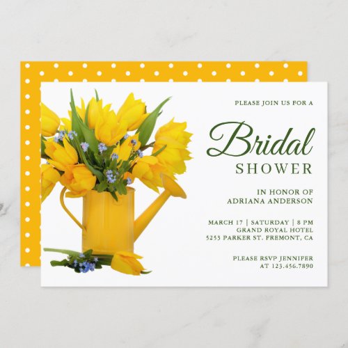 Yellow Tulips Garden Watering Can Bridal Shower Invitation