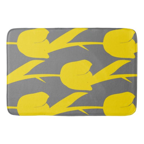 Yellow Tulips Gold Floral Flowers Patterns Gray  Bath Mat