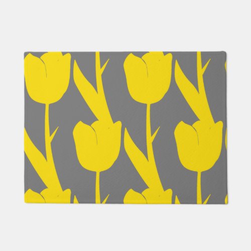 Yellow Tulips Gold Floral Flowers Patterns Gray Doormat