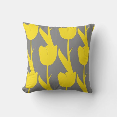 Yellow Tulips Gold Floral Flowers Patterns Gray Outdoor Pillow