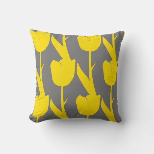 Yellow Tulips Gold Floral Flowers Patterns Gray Throw Pillow