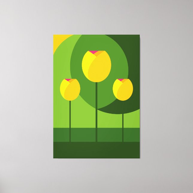 Yellow Tulips Green Background | Floral Canvas Print (Front)