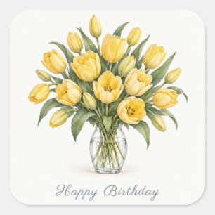 Yellow Tulips Happy Birthday Square Stickers