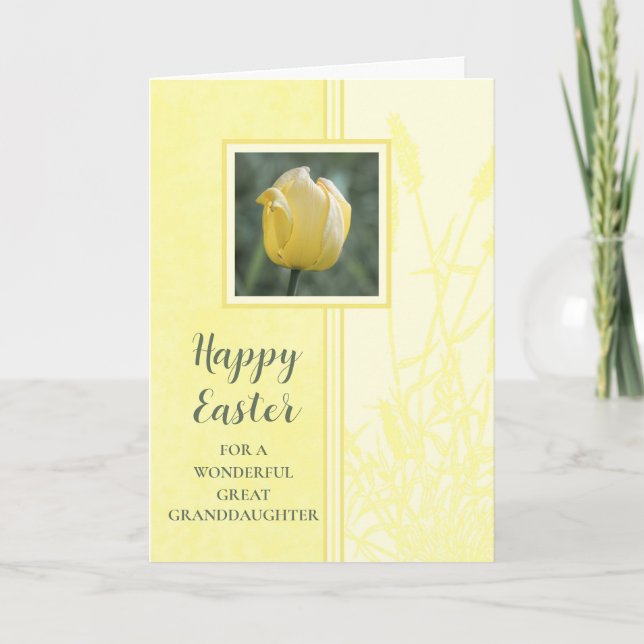 Yellow Tulips Happy Easter Great Granddaughter Holiday Card (Front)