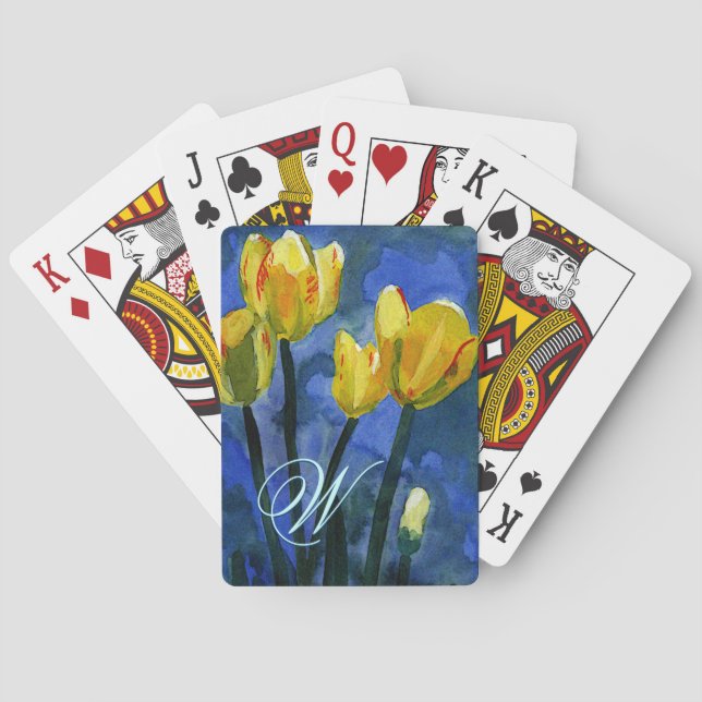 Yellow Tulips Monogram Poker Cards (Back)