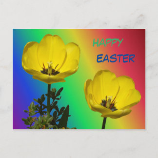 Yellow Tulips Rainbow Happy Easter Postcard