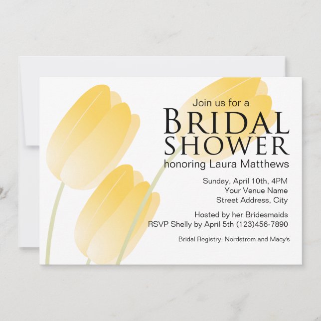 Yellow Tulips Spring Floral Bridal Shower Invitation (Front)