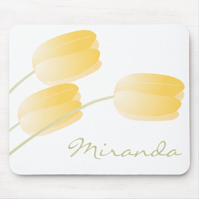 Yellow Tulips Spring Floral with Custom Monogram Mouse Pad (Front)