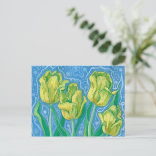 Yellow Tulips Spring Flowers Floral Art Painting  Postcard