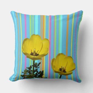 Yellow Tulips Stripes Pattern Throw Pillow