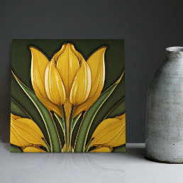 Yellow Tulips Symmetric Wall Decor Art Nouveau Cer Ceramic Tile