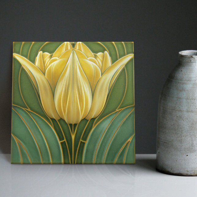 Yellow Tulips Symmetric Wall Decor Art Nouveau Ceramic Tile (Creator Uploaded)