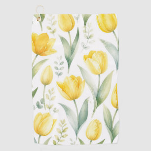 Yellow Tulips Watercolor Floral Painting Botanical Golf Towel