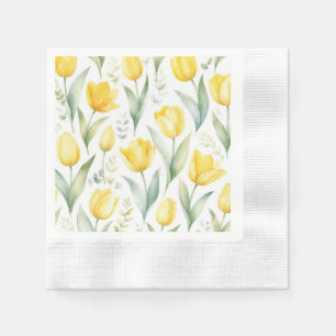 Yellow Tulips Watercolor Floral Painting Botanical Napkins