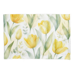 Yellow Tulips Watercolor Floral Painting Botanical Pillow Case