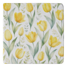 Yellow Tulips Watercolor Floral Painting Botanical
