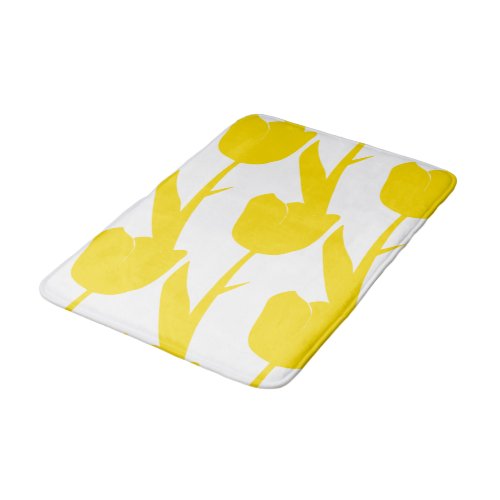 Yellow Tulips White Gold Floral Flowers Patterns Bath Mat