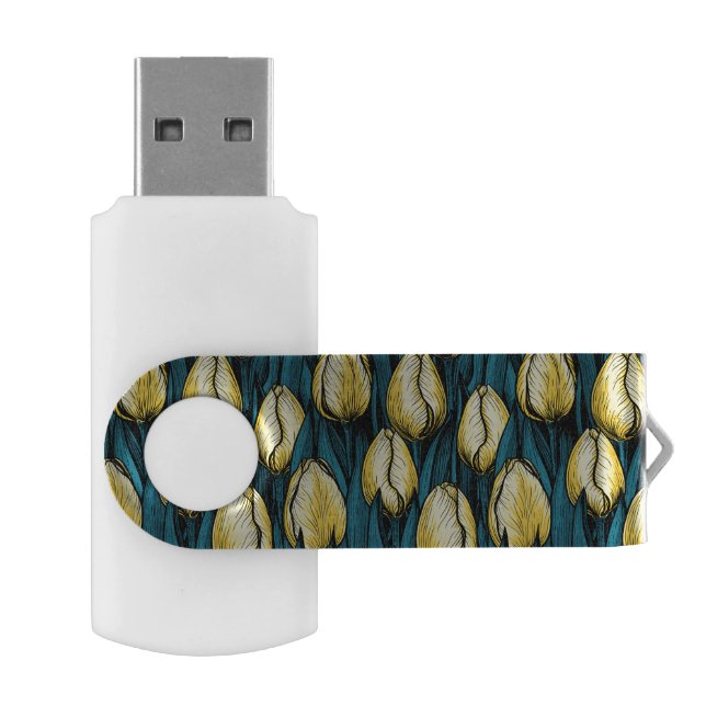 Yellow tulips with blue leaves flash drive (Opened)