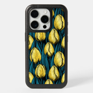 Yellow tulips with blue leaves iPhone 15 pro case