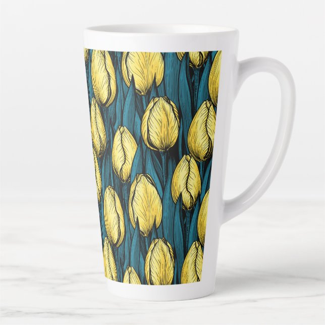 Yellow tulips with blue leaves latte mug (Right)