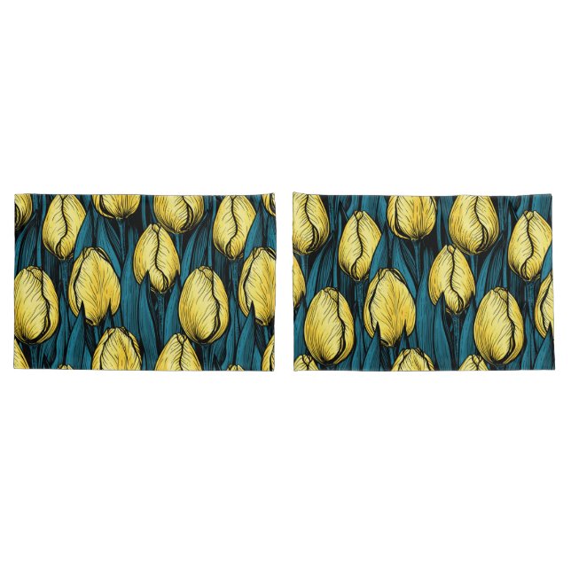 Yellow tulips with blue leaves pillow case (Back-Set)