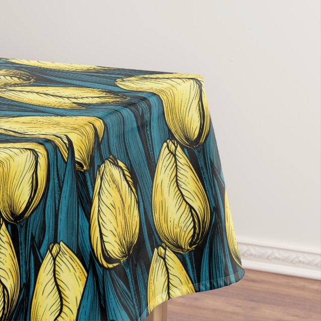 Yellow tulips with blue leaves tablecloth (In Situ)